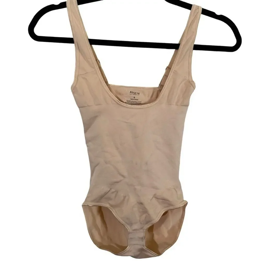 Assets by Spanx Shaping Open-Bust Bodysuit Beige Style 10247R Shaper Shapewear L